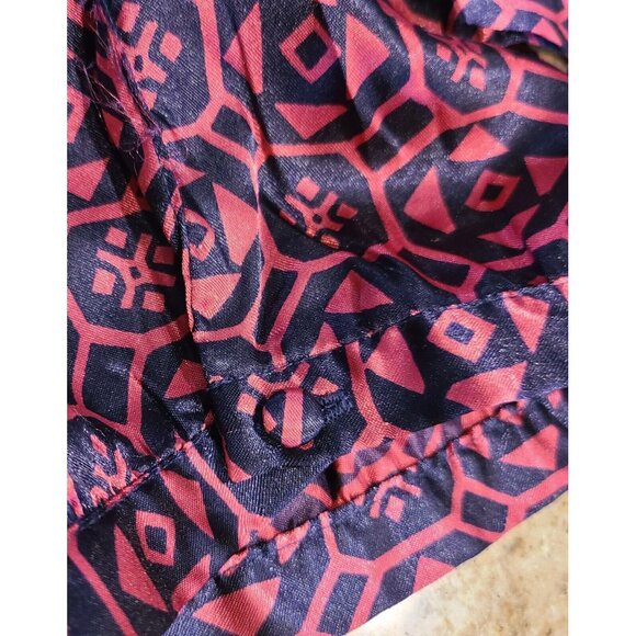 WD Ny Plus Size 3X Pink Blue Satin Silky Babydoll Empire Waist Geometric Blouse - Picture 10 of 13